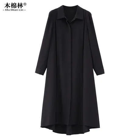 木棉林2024春季新款通勤大码女装POLO领连衣裙微胖宽松遮肚显瘦裙图片