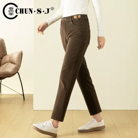 巧克力色直筒裤2023新款女裤子高腰显瘦休闲女裤九分裤春秋烟管裤商品大图