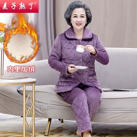 棉袄加棉裤两件套装外穿冬季棉衣中老年妈妈家居服保暖加棉厚外套商品大图