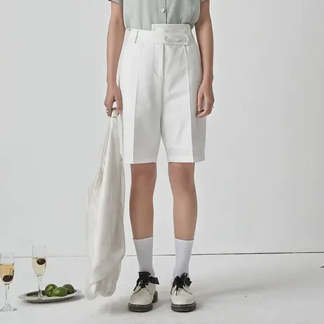 omont蛋挞家 复古黑色西装裤短裤女夏薄款显瘦五分直筒裤高腰中裤商品大图