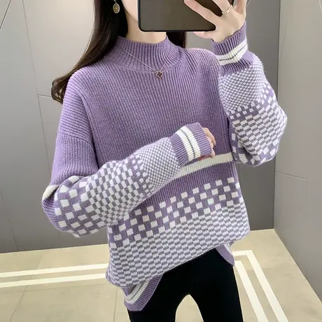 半高领毛衣套头打底衫女春装2024年新款内搭爆款宽松外穿针织衫女图片