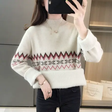 加绒加厚高领打底衫女装一体绒内搭女士毛衣秋冬装针织衫新款爆款商品大图