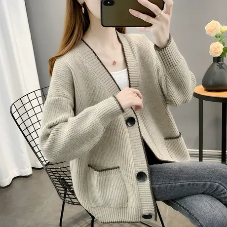 2023年秋装新款外套女毛衣外搭韩版宽松洋气百搭V领针织开衫女潮图片