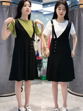 假两件连衣裙女2023夏季韩版时尚拼接减龄设计感小众显瘦中长款裙图片