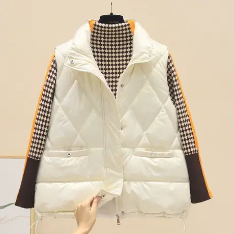 2023年秋冬季新款羽绒棉马甲女韩版亮面抽绳短款外穿时尚宽松棉服商品大图