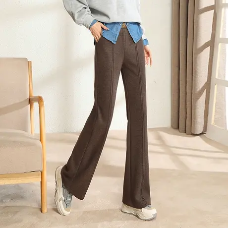 2022秋冬新款气质高腰微喇裤女加厚呢子阔腿裤百搭休闲长裤喇叭裤商品大图