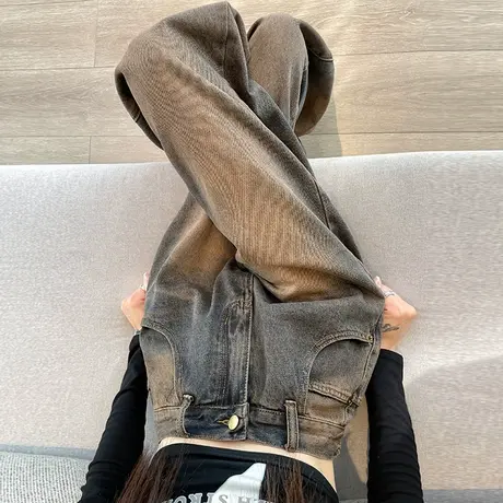 复古水洗直筒牛仔裤女2023春秋季宽松设计感显瘦高腰阔腿裤ins潮商品大图