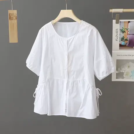 夏季薄款圆领白色衬衫女短袖设计感小众衬衣韩版宽松小个子上衣潮图片
