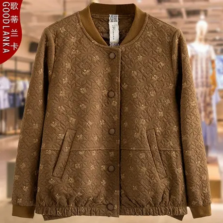 40-50岁中年胖妈妈春秋夹克女2023新款时尚百搭立领休闲夹棉外套商品大图