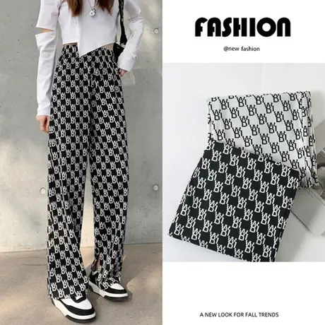 开叉阔腿裤女2022春秋宽松小个子高腰直筒垂感休闲拖地长裤潮ins商品大图