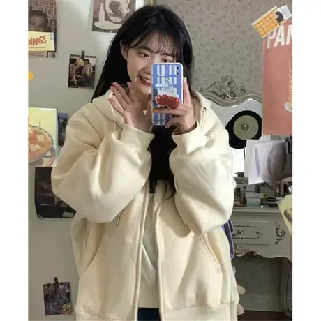 oversize卫衣女2024新款春秋季宽松小个子慵懒风连帽薄款开衫外套商品大图