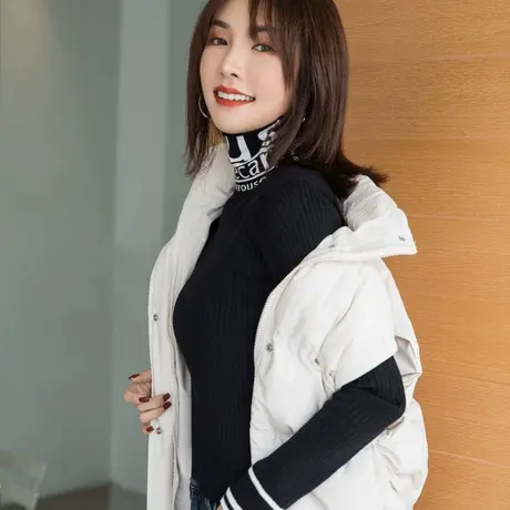 歌倍尚2022秋冬新款高领打底衫女领口字母针织衫长袖修身套头毛衣商品大图