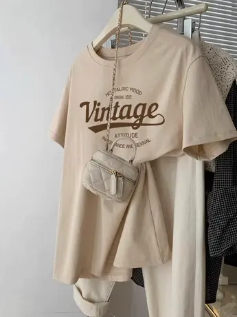 韩系高级感t恤女休闲纯棉短袖oversize大码夏季ins多巴胺穿搭上衣商品大图