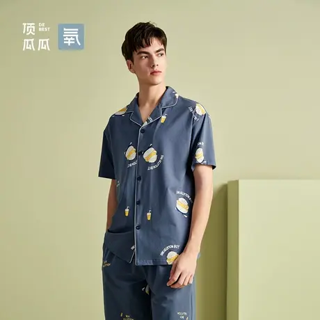 顶瓜瓜睡衣男夏季纯棉短袖短裤家居服男款男式夏天薄款全棉套装DX商品大图