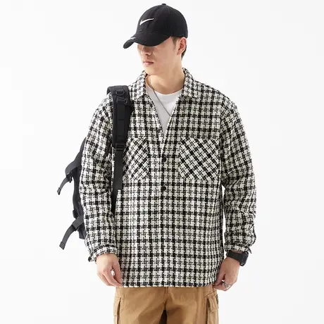 Modi Nick/摩帝尼克日系男士休闲外套千鸟格落肩宽松阔版衬衫外套商品大图