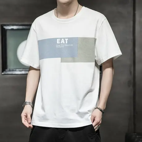 撞色短袖男款潮牌t恤男士纯棉半截袖体恤夏季圆领痞帅气上衣男生商品大图