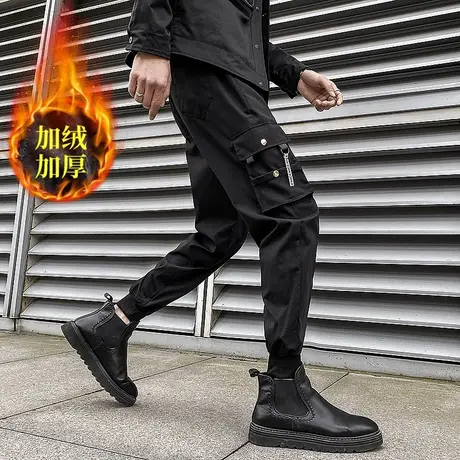 秋冬季工装裤男士潮牌痞帅束脚ins港风超火黑色日系百搭休闲裤子商品大图