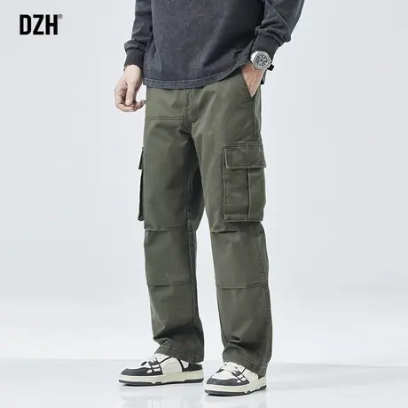 男士军绿色工装裤男直筒宽松潮牌休闲裤子2024新款阔腿裤百搭男裤商品大图