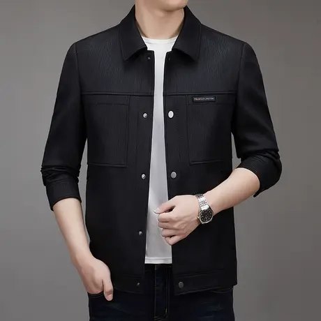 秋季新款中年夹克男士休闲翻领工装夹克上衣鹿皮绒免烫高端外套潮商品大图