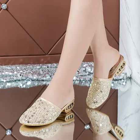 2023春新款中跟圆头包头拖外穿女凉拖时尚女拖鞋凉拖女半拖女凉鞋商品大图