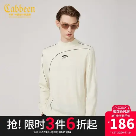 卡宾男装圆领毛衣简约线条绣花潮流休闲气质针织衫A商品大图