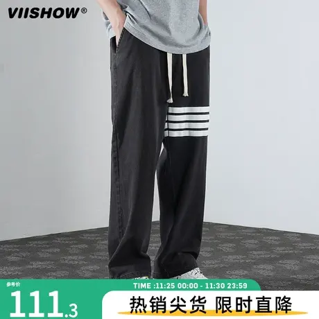 VIISHOW设计感四道杠秋冬牛仔裤男士复古oversize直筒男炸街长裤商品大图
