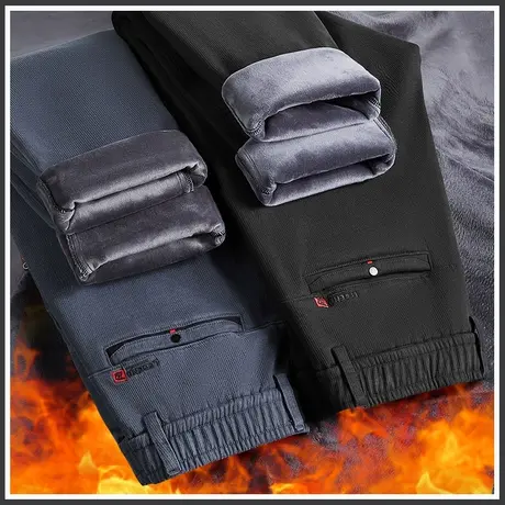 加厚抗寒商务西装西裤冬季2024新款男士加绒直筒休闲长裤子秋冬款商品大图