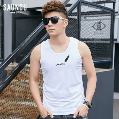 背心男白色修身型潮流运动坎肩坎袖男生跨栏健身蓝球夏季弹力汗衫图片