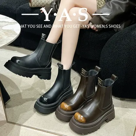 欧洲站增高马丁靴2023秋冬新款爆款厚底烟筒靴擦色英伦风加绒短靴商品大图