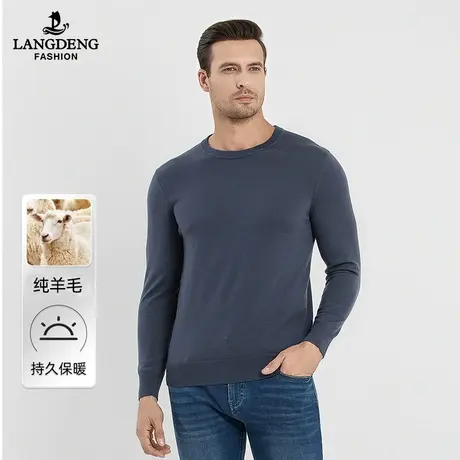 【可机洗】浪登男士保暖纯羊毛衫2023冬季休闲时尚圆领针织毛衣男商品大图