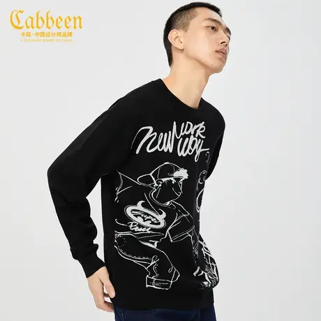 【牛转钱坤】卡宾男装圆领黑色针织衫潮流H商品大图