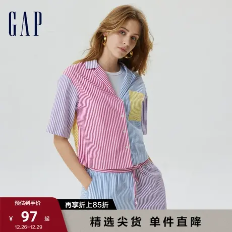 Gap女装通勤纯棉宽松短款短袖时尚衬衫休闲度假风坠感上衣626366图片