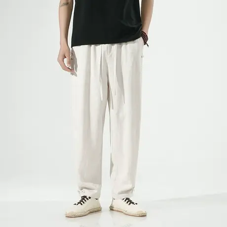 亚麻裤男夏季中国风复古裤子宽松男装棉麻裤子休闲长裤清凉垂感好商品大图