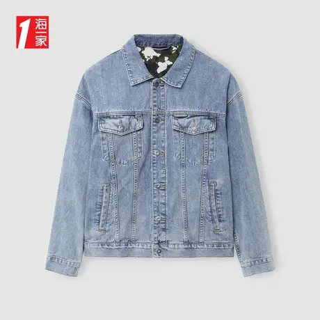 海一家宽松休闲夹克2024春季新款时尚翻领男士牛仔外套商品大图