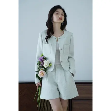 嘉茱莉2024春季新款圆领小香风外套女短款上衣套装小个子短外套商品大图