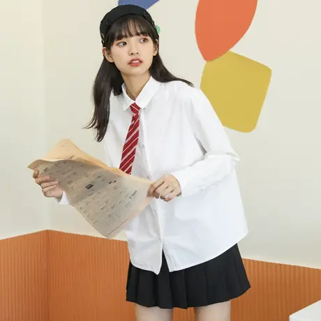 尔给新款衬衣制服jk白衬衫女宽松学生学院风春秋长袖内搭打底韩版商品大图
