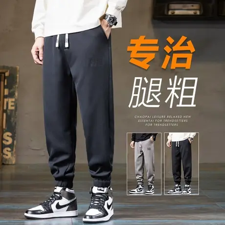 春季男款加肥加大码胖子运动卫裤春秋款男装痞帅束脚哈伦休闲裤子商品大图