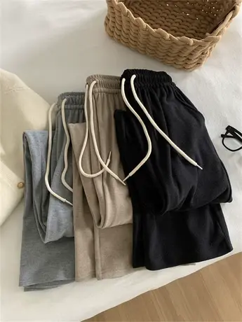 糯叽叽高腰抽绳直筒裤女春款宽松休闲慵懒百搭垂感显瘦拖地阔腿裤商品大图