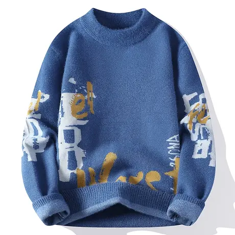 字母毛衣男冬季潮牌2023新款针织衫男宽松休闲冬天保暖青少年毛衫商品大图
