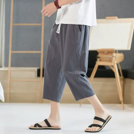 夏季七分裤男薄款亚麻休闲裤中国风宽松大码哈伦裤棉麻沙滩短裤潮商品大图