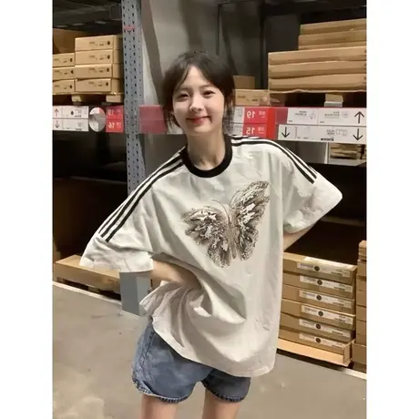 设计感小众夏装短袖T恤女韩版潮学生百搭宽松半袖打底衫内搭上衣商品大图