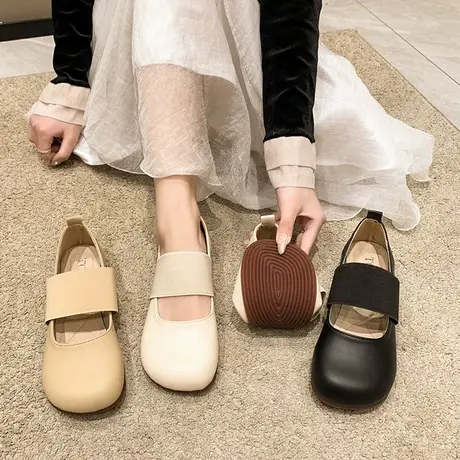 法式玛丽珍单鞋女2024春季新款仙女鞋温柔圆头浅口百搭平底豆豆鞋商品大图