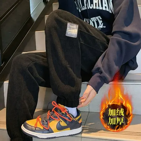 潮牌卫裤男秋冬加绒加厚休闲长裤潮流韩版百搭男士裤子束脚运动裤商品大图