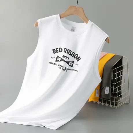 纯棉运动背心男士无袖t恤潮牌潮流夏季外穿健身篮球白色坎肩跨栏商品大图