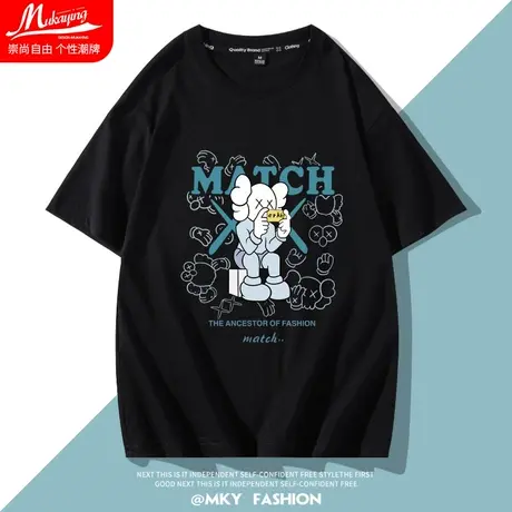 潮牌联名纯棉短袖t恤男美式街头夏季新款宽松百搭休闲ins男装半袖图片