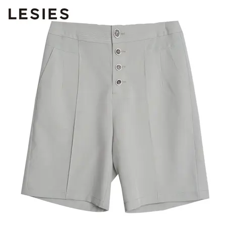 LESIES蓝色倾情春夏女装线下专柜格纹设计三粒扣装饰中裤西裤图片