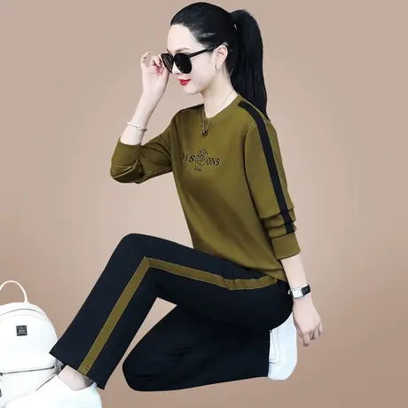 秋季休闲运动服套装女2023新款时髦藏肉显瘦直筒裤圆领卫衣两件套图片