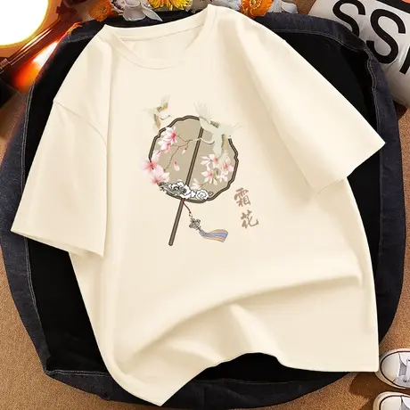 短袖t恤女夏季新款宽松纯棉国潮风上衣别致独特2023年夏半袖体恤商品大图