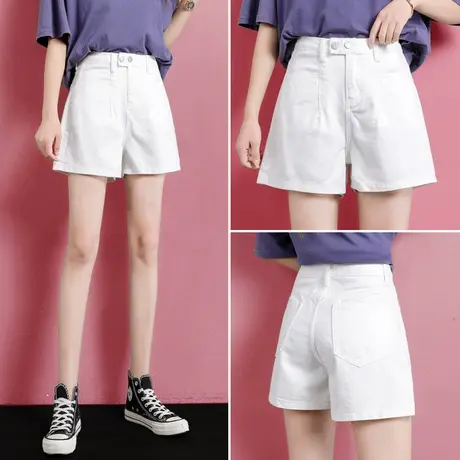 白色牛仔短裤女薄款2023年夏季新款高腰宽松显瘦a字辣妹阔腿热裤图片