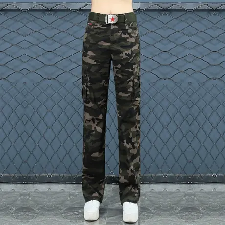 美式工装裤女迷彩2023新款直筒大码束脚长裤工作户外休闲野营卫裤商品大图